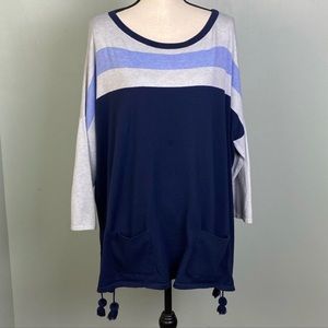 LILLY PULITZER “Elba Coolmax” sweater in “True Navy Moonlight Colorblock”.